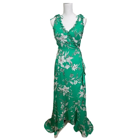 Anthropologie Brand If By Sea Green Floral Wrap High Low Maxi Dress - small. MM - Picture 3 of 12